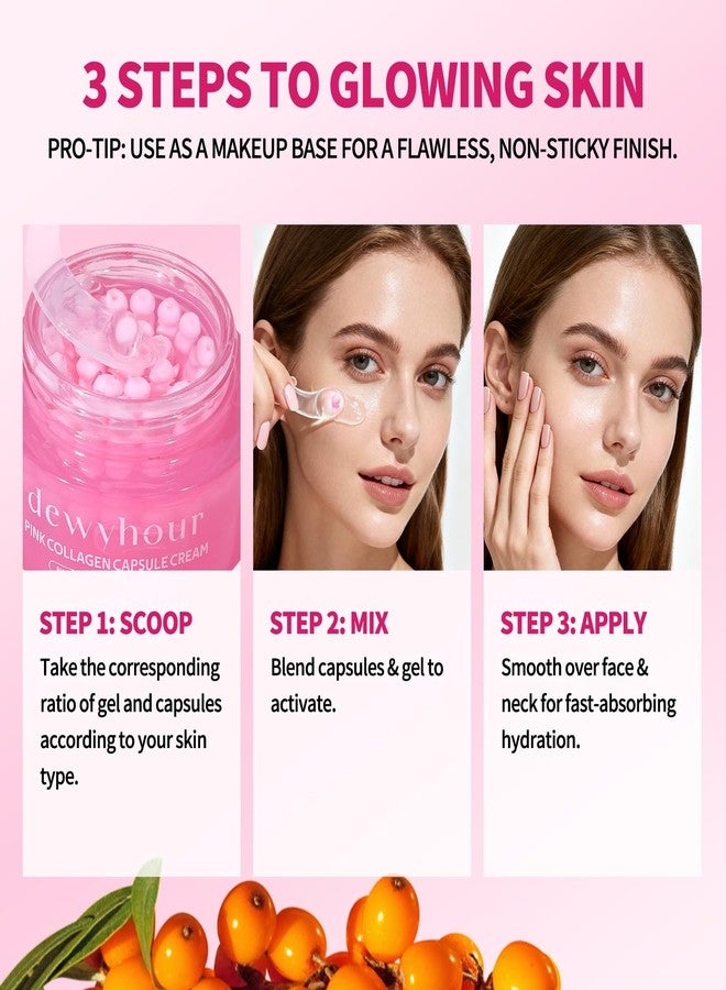 dewyhour Pink Collagen Capsule Face Cream, Lightweight Face Moisturizer, Smoothing & Firming, Brightening Glow, Improves Appearance of Uneven Tone, Korean Skincare, For Dry Skin - Image 5